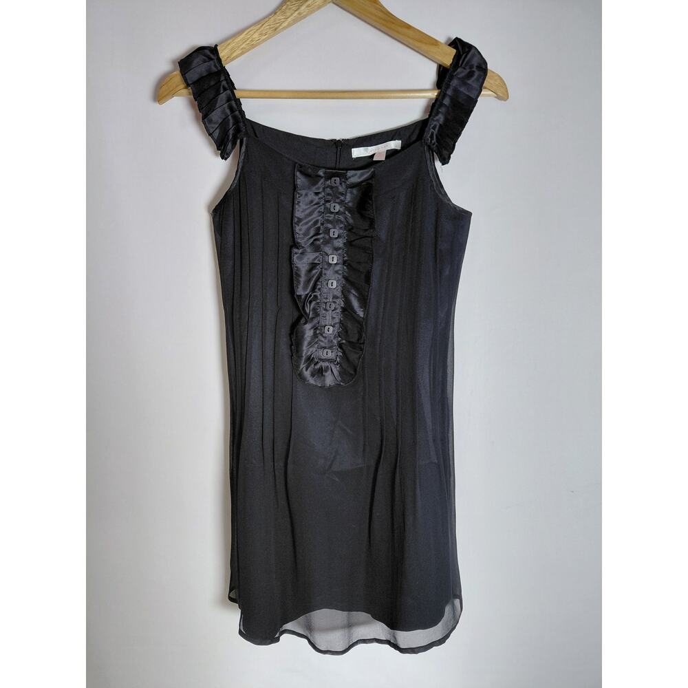 jenny han Silk Blend Dress Black Solid Sleeveless Knee Length Women Size XS